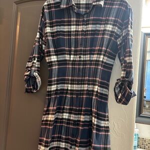 Love Tree Plaid Shirt Dress Small Button Front Roll Tab Sleeve Mini Dress So Sof